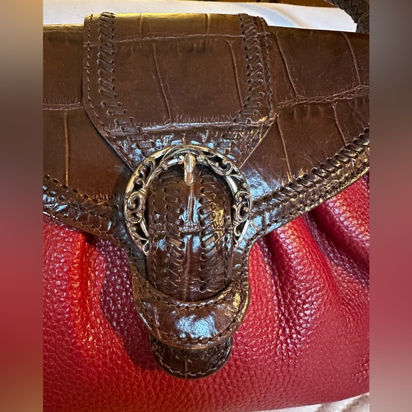 💋💋Brighton Pocketbook - Red & Brown Leather with Silver Hardware- Shoulderbag - Picture 2 of 14